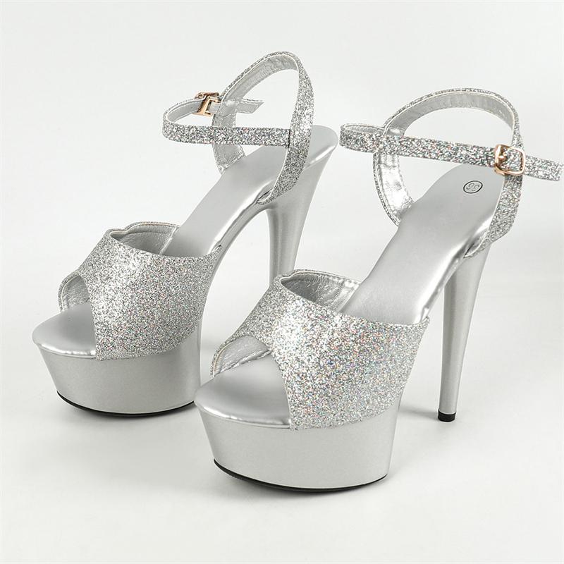 Eilyken Street Style Bling Sequin Cloth Sandals Women Stiletto High Heels Platform Open Toe Buckle Strap Party Prom Shoes