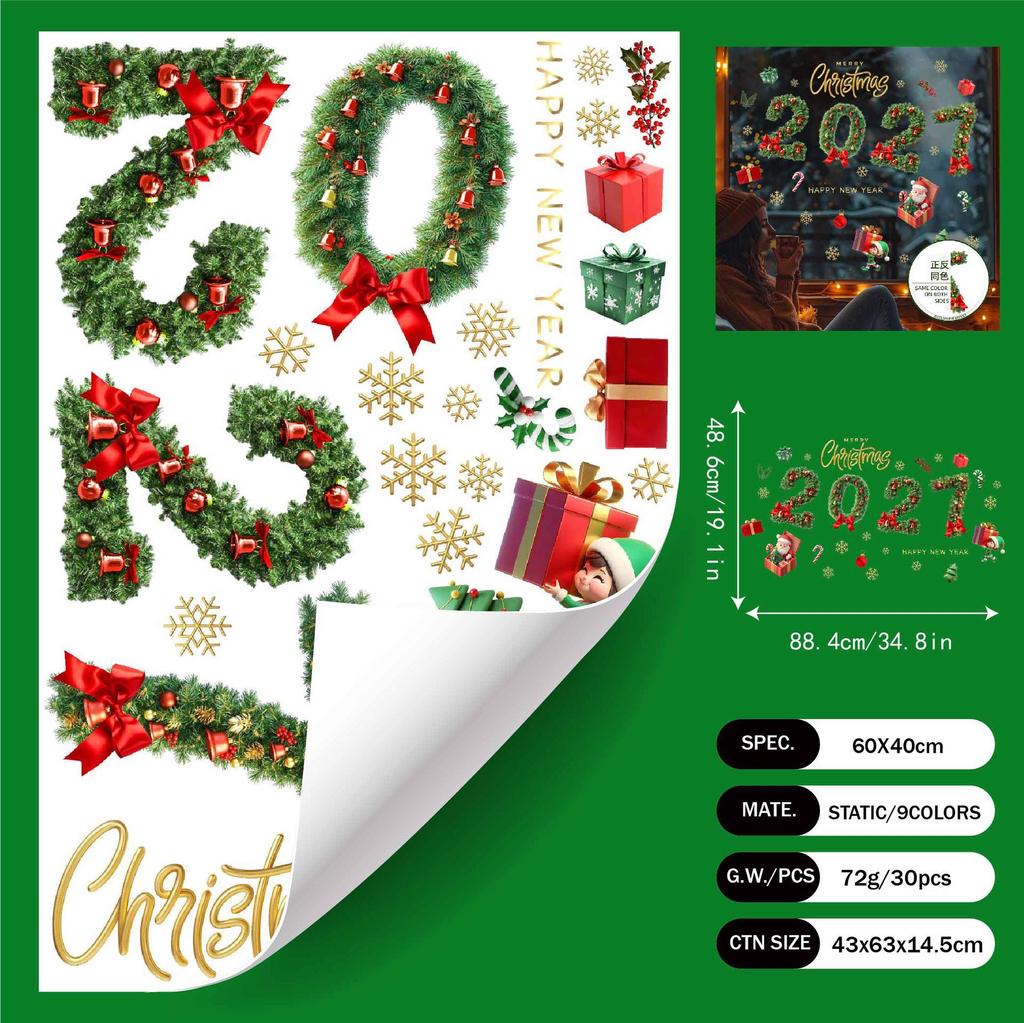 Christmas Window Sticker Merry Christmas Decorations For Home 2027 Cristmas Ornament Xmas Navidad Natal Gifts New Year 2026