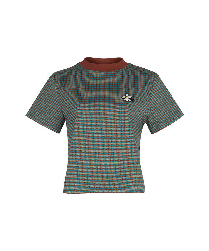 KANDINI Türkiye Green (Brick) Jacquard Round Neck Short Sleeve Tee