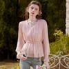 Women's French Style V-Neck Ruffle Blouse