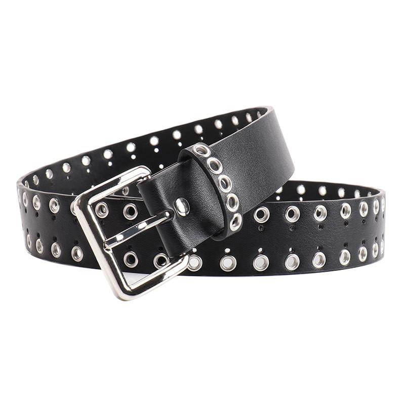 Hollowed Metal Women Leather Belt With Solid Color And Alloy Buckle Fashion