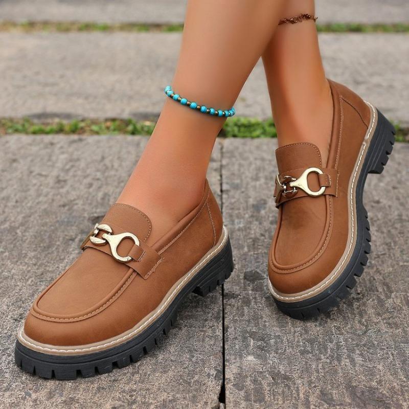 New Buckle Thick Bottom Low-top Single Shoes Women's Large Size Retro Foot Shoes Wish Source