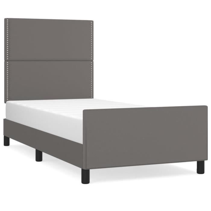 VidaXL Bed Frame with Headboard Grey 90x200 Cm Faux Leather3125492