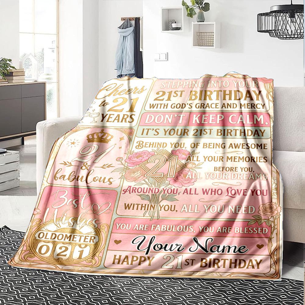 21St Birthday Celebration Customize Your Name Blankets Comfortable Soft Lightweight Allseason Multipurpose Blanket For Picnics Sofas Offices Beds