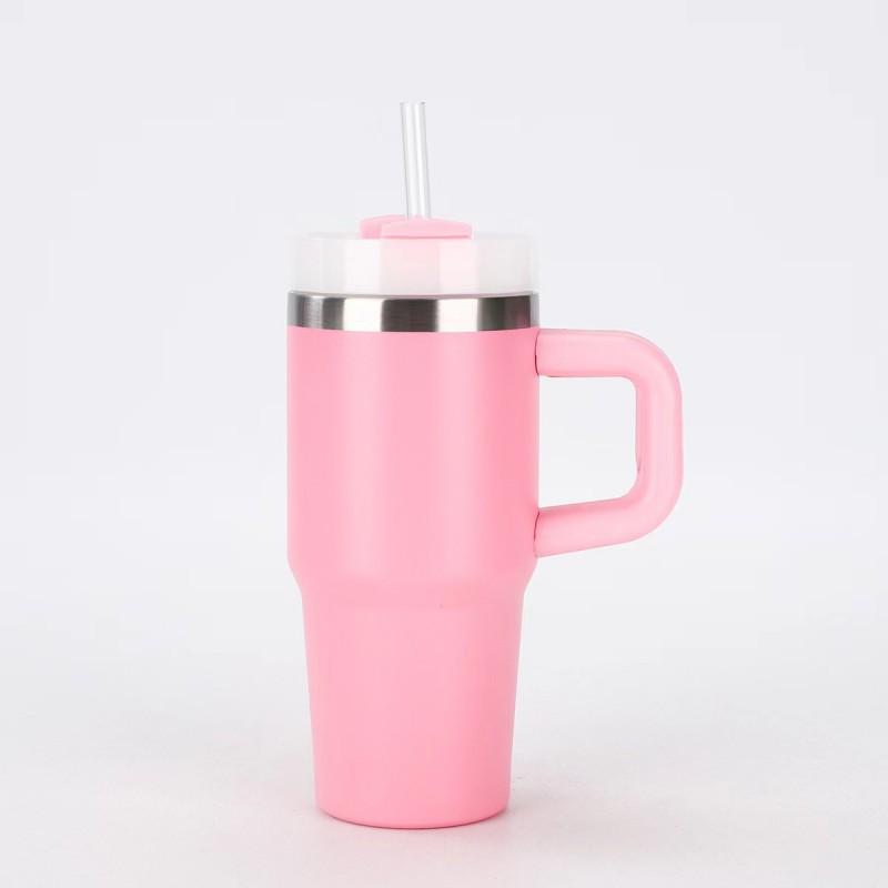 14oz Edelstahl Vakuumisolierte Reisebecher mit Griff Strohhalm - Auslaufsicher Tragbare Tasse Auto Büro Außenbereich Verwendung