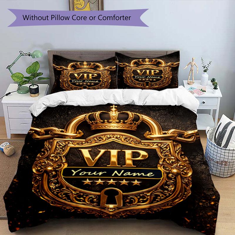 3PC Custom Name VIP Emblem Bedding Set Duvet Cover Closure Includes 1 Duvet Cover & 2 Pillowcases for Bedroom