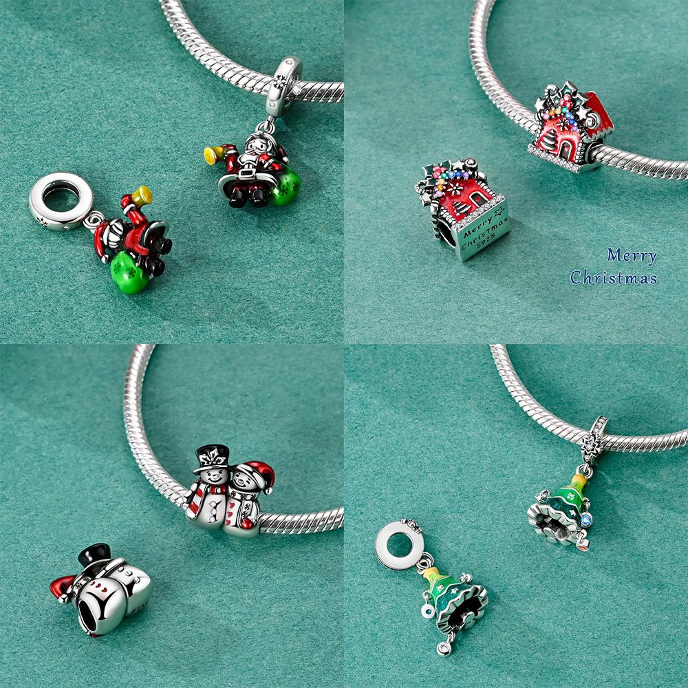 Christmas Series Santa Claus Sock Gift Pendant Snowflake Deer Bead Fit Bracelet Originalcopper Diy Set Women Jewelry Set