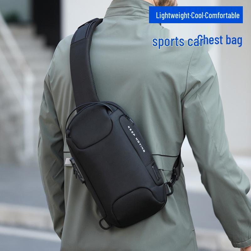 Borsa a tracolla impermeabile antifurto da uomo - Estiva ricaricabile, logo stampabile, alla moda, comoda borsa da petto per sport e strada.