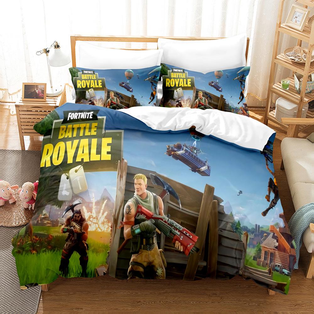 Cartoon Game Mini World Fortnite Quilt Set Three-Piece Digital Printing Three-Piece Set