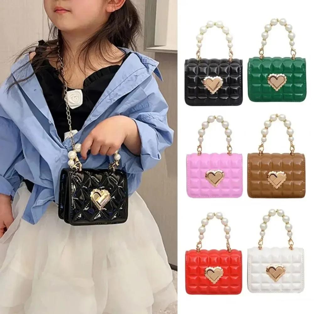 Women Handbag Faux Pearl Handle Golden Love Heart Detachable Metal Chain Mini Elegant Girl Single Shoulder Bag Purse Cute Wallet