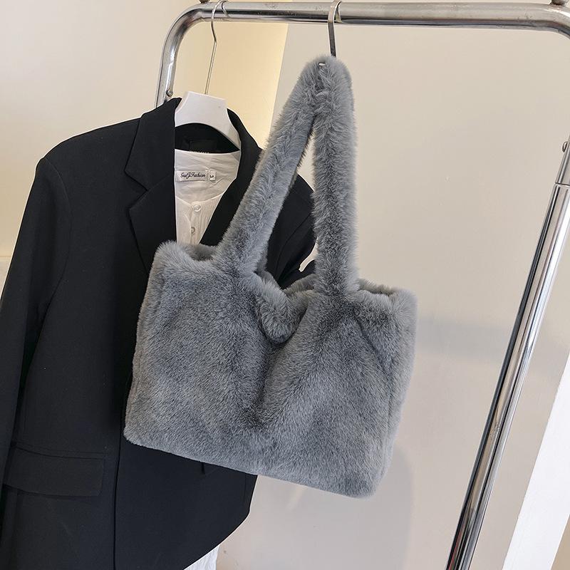 Women's Fluffy Autumn/Winter Shoulder Bag - Versatile, Cute, Plush Handbag Tote