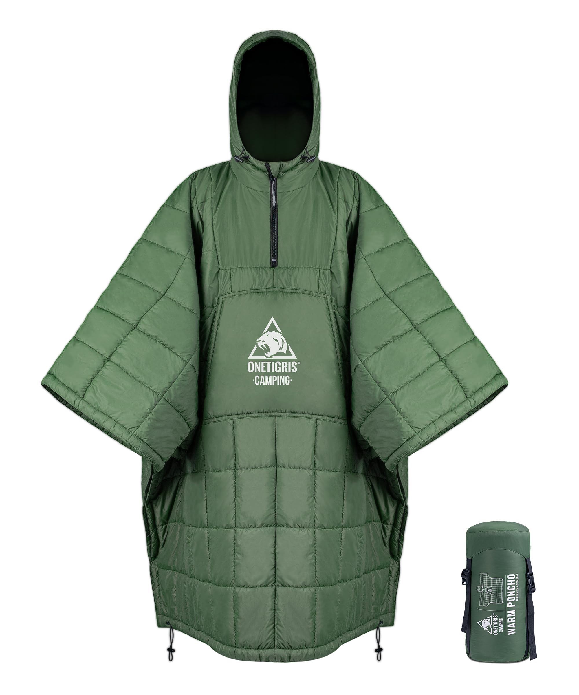 

OneTigris Кемпинг Холодная Погода На Открытом Воздухе Ультралегкий Можно Использовать как Спальный Мешок или Одеяло, Одеяло, Накидка, Ветрозащитный, Теплый, С Капюшоном, 700 г, зелёный
