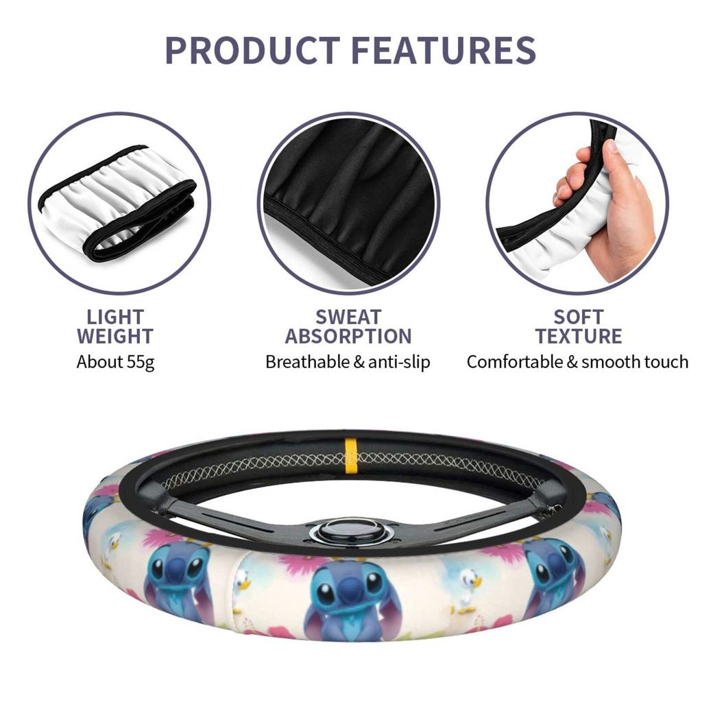 Stitch Car Steering Wheel Cover, Light Cars, Luxury Anti-Slip, Stain Resistant, Steering Cover, Regular