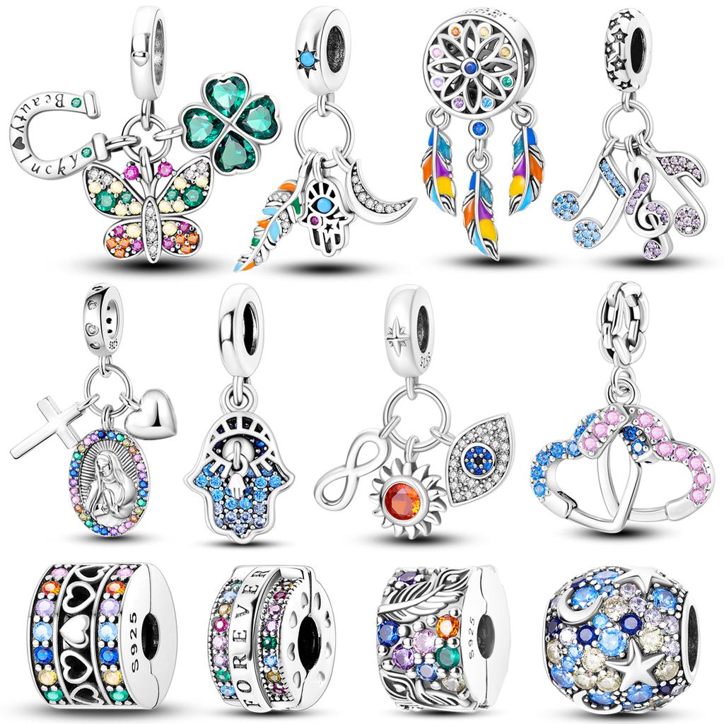 Copper Colorful Zirconium Charms Beads Bohemian Dreamcatcher Heart Pendants Fit Bangle Bracelet Necklace Jewelry