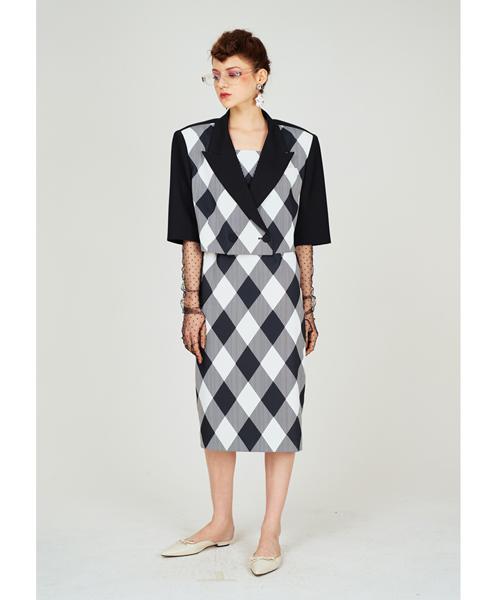Greedius Line Check Print Strap Shoulder Dress