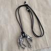 Women's Metallic Leopard Pendant Necklace Adjustable Long Black Wax Rope Sweater Chain Unique Design