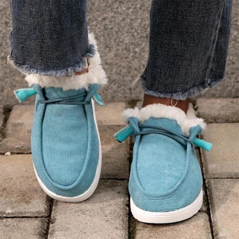 Winter New Large Thick Bottom Plush Fur Snow Boots Warm Cotton Shoes Women's Casual Lace Up Canvas Shoes Keep Warm