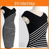 Womens Elegant Summer V Neck Stripe Bodycon Pencil Dress Perfect For Office And Party Wear