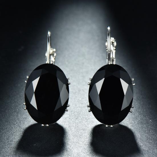 Fashion Women Oval Cubic Zirconia Inlaid Leverback Earrings Party Jewelry Gift