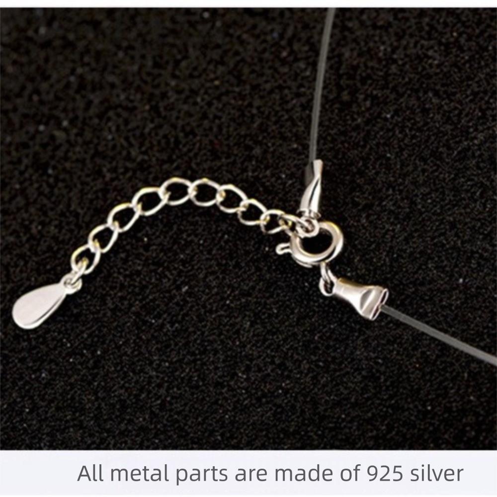 Invisible Zircon Pendant Necklace S925 Silver Solitaire Fishline Choker  for Female