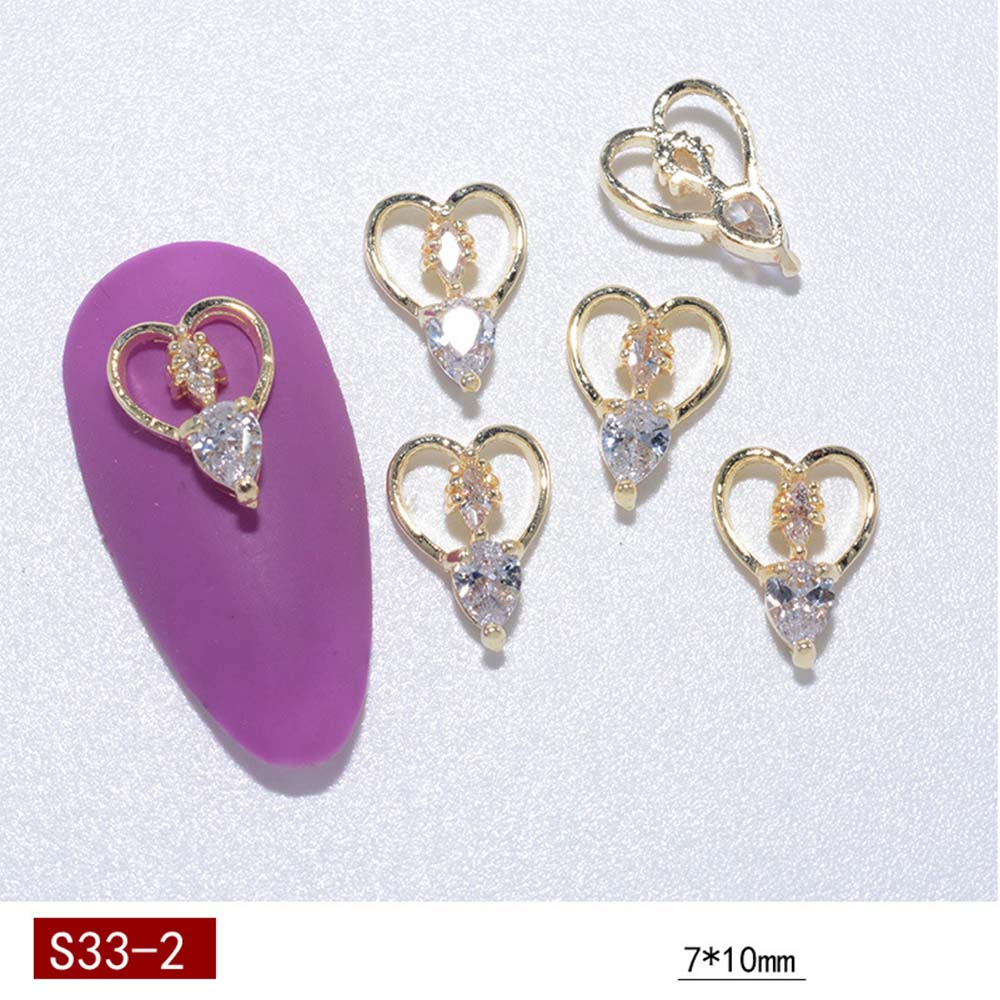 1Pc Elegant Diamond Heart Bow Figure Nail Art Decorations Crystal Nail Charms with Chain French Retro Manicure Accessories