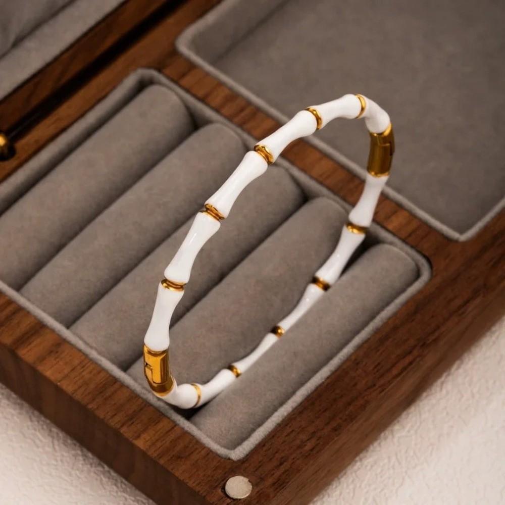 Colorful Bamboo Joint Bangle Stainless Steel Non-Fading Enamel Resin Bracelet Simple Gold Stainless Steel Bangle Women