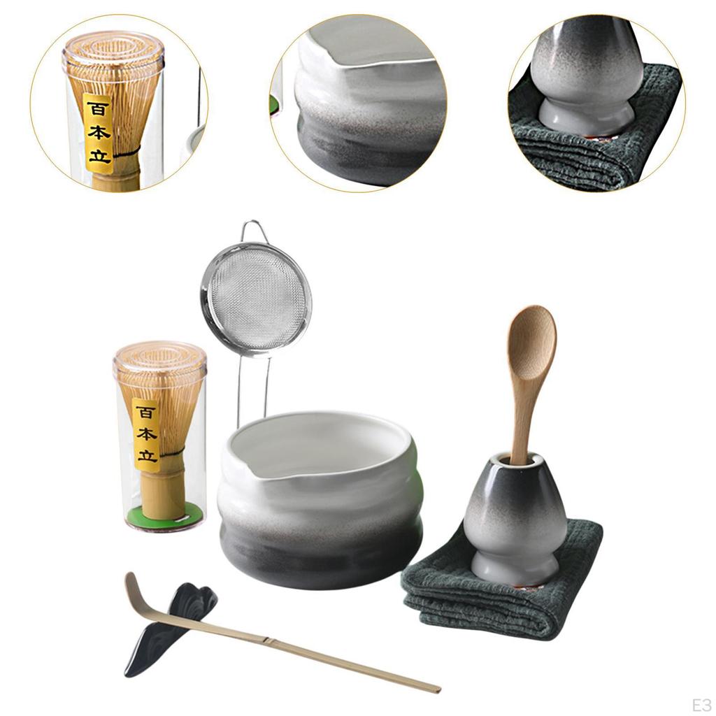 8-teiliges Matcha-Set mit Schale, Bambusbesen, Löffel und Tuch für Teeliebhaber