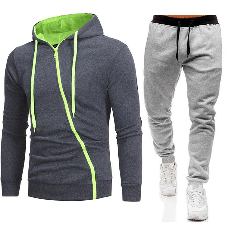 Neue Schräge Reißverschluss Lässige Slim Fit Kapuzen-Cardigans Hoodies Modische Oberbekleidung Herren-Sets
