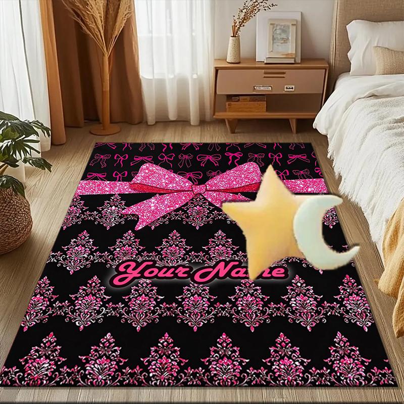 1PC Custom Name Pink Bow Theme Floor Mat Ideal for Living Room, Game Rooms, Office, Bedroom,Floor Mat Playful Design