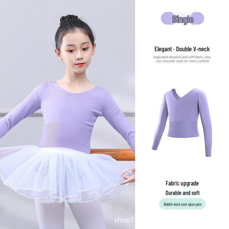 Children's V-neck Long Sleeve Knit Dance Shawl for Autumn/Winter