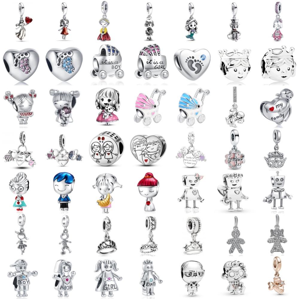 925 Silver Love Footprints Bead Double Pendant Charm for DIY Bracelet Jewelry Making Gift for Boy Girl Friend
