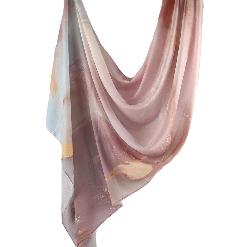 "Ethnic Watercolor Modal Cotton Shawl Satin Print Scarf for Women"