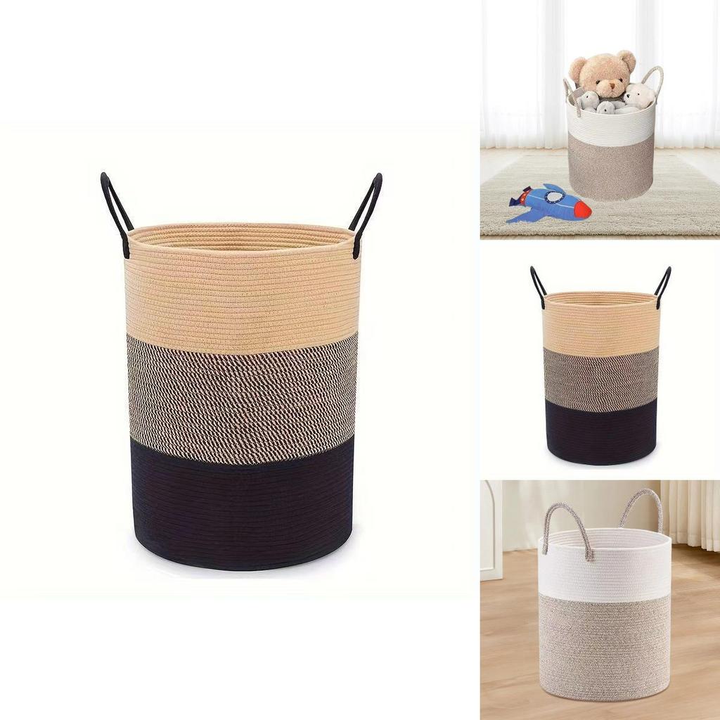 Cotton Rope Woven Dirty Clothes Basket With Handles For Laundry Room And Home Use