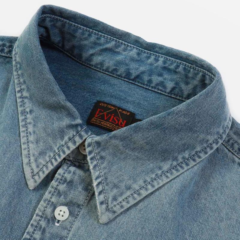 Evisu Graffiti Daruma Long Sleeve Shirt Men shirts Denim-Blue 2ESHTM3SL111RXDN