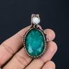 Emerald Lab-Created & Moonstone Gemstone Handmade Pure Copper Wire Wrap Jewelry Pendant For Women
