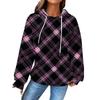 Women's Fashion Loose Hooded Pullover Long Sleeve Plaid Sweatshirt with Drawstring Drop Shoulder and Pocket Print Top