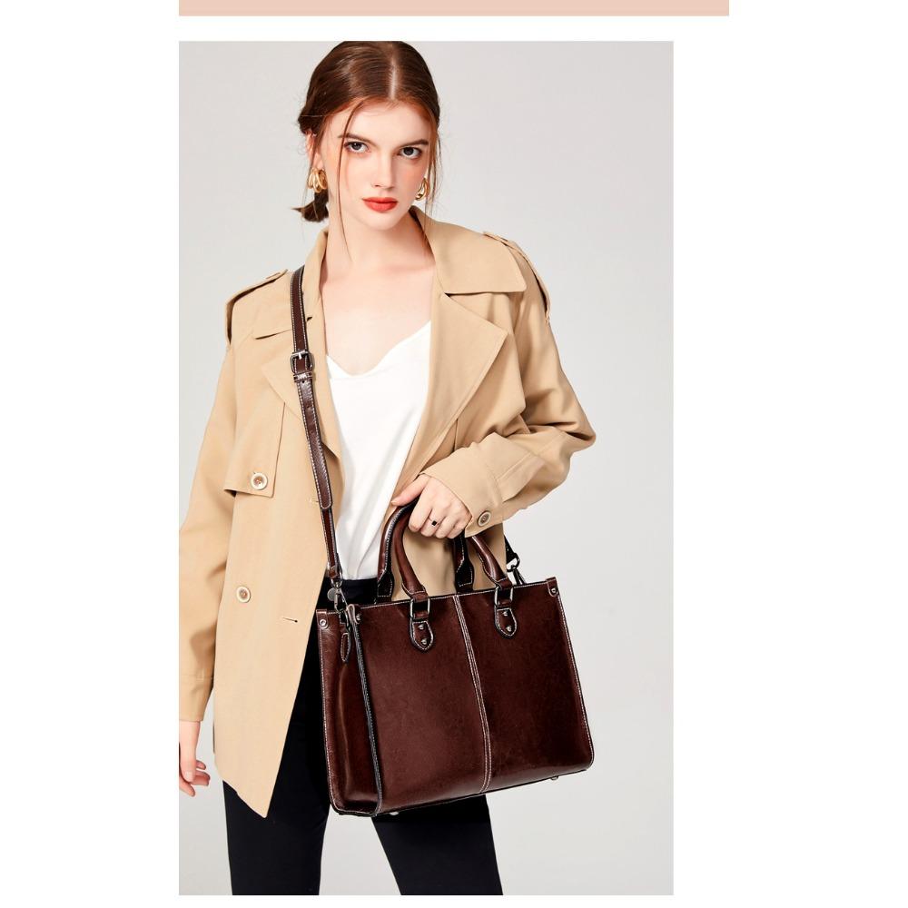 Bag Women's Oil Wax Splicing Genuine Leather Women's Bag European and American Style Cowhide Versatile Portable Shoulder Messenger Bag