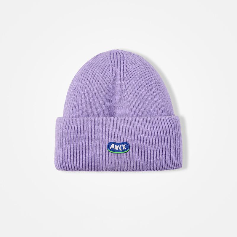 Beige knitted hat women's autumn and winter blue wool hat men's pullover versatile ear protector cold hat showing face small hat keeping warm