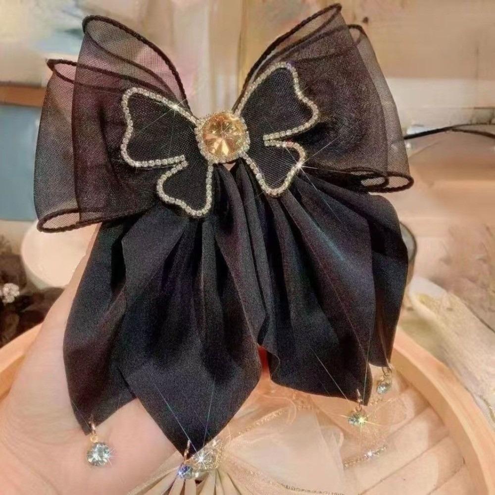 Shining Big Bow Hairpin Mesh Bow Crystal Barrettes Princess Hair Clip  Hair Accessories чёрный