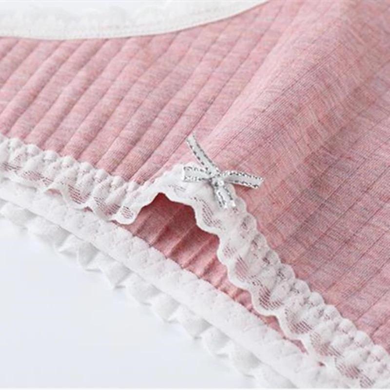Women Pure Cotton Sexy Lace Mid Waist Ladies Thong Underwear