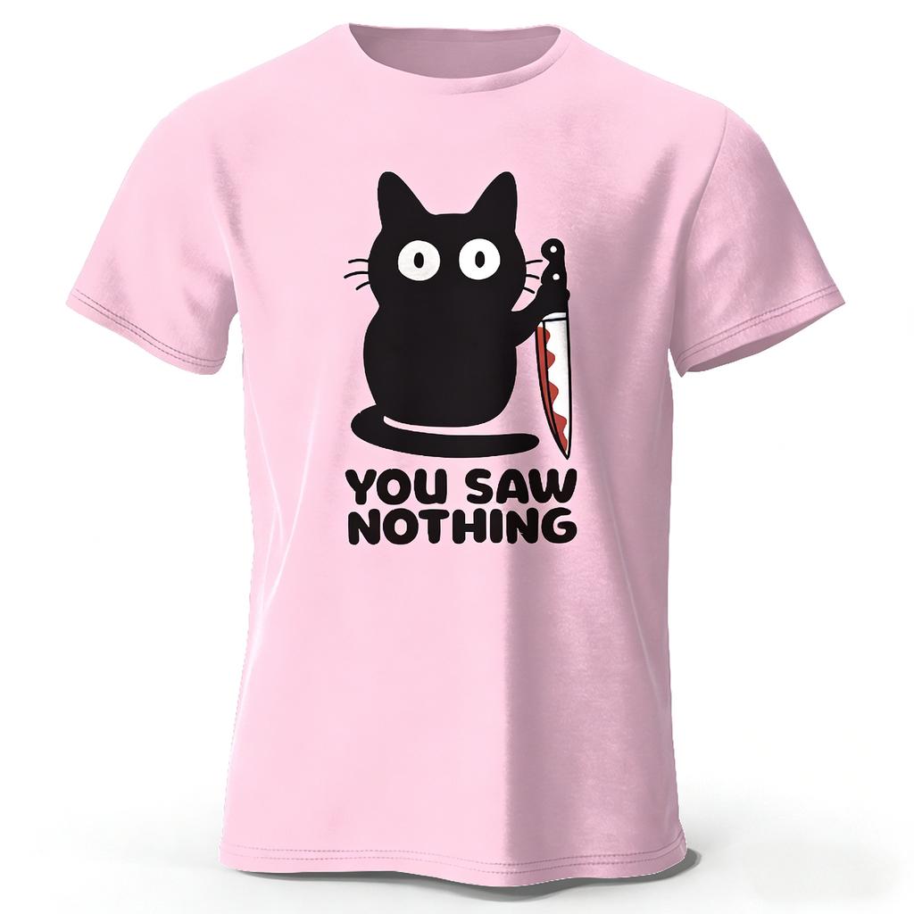 Cat with Knife Pattern Print Cotton Tshirt 2026 Summer New Style Casual for Both Unisex and Women Fashionable and Comfortable