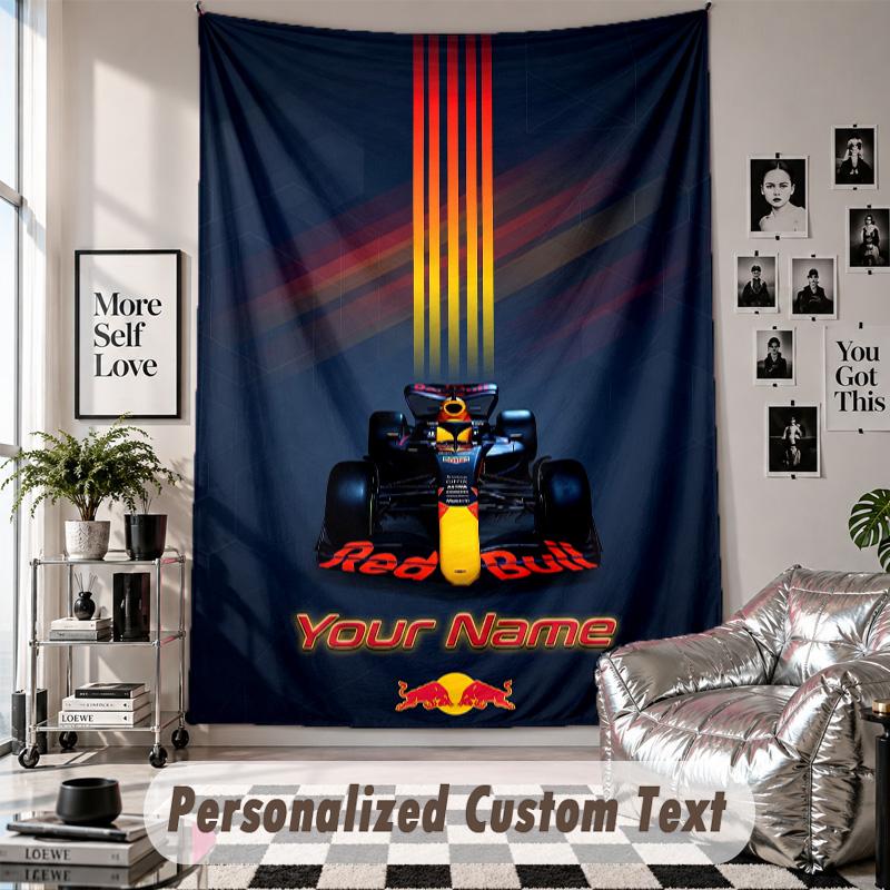 Wandbehang mit individuellem Namen & Text, Red Bull Racing Dekorationstuch für das Schlafzimmer