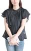 Złota Bluzka Plus Size Japonia ze Stójką Rozkloszowana Biurowa i Rozmiar 3L Damska Szyja, Marszczona, Rękawy, Prześwitująca, Prześwitująca, Noszenie, Wiosna, Lato, Jesień,