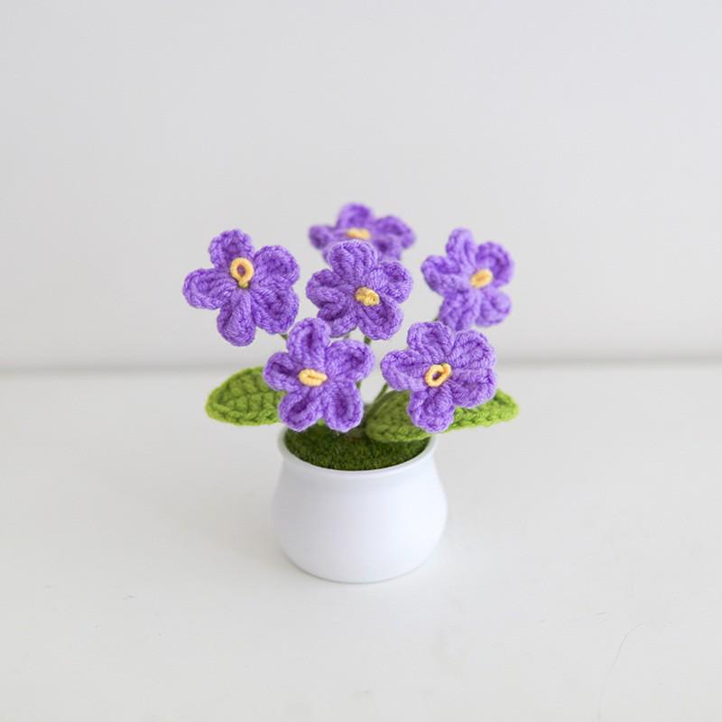 Handmade Crochet Forget-Me-Not Potted Plant Ornament – Small Flower Gift for Mother’s Day or Elderly