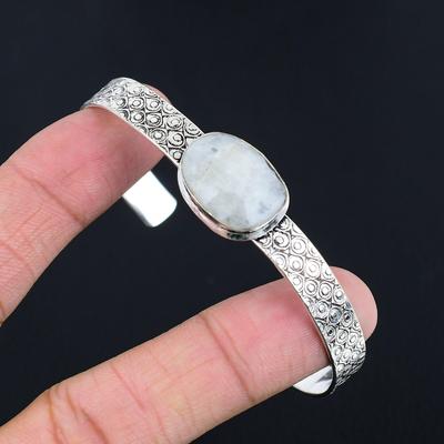 Natürlicher Regenbogen-Mondstein Edelstein 925 Silber Armreif Verstellbar für Mädchen