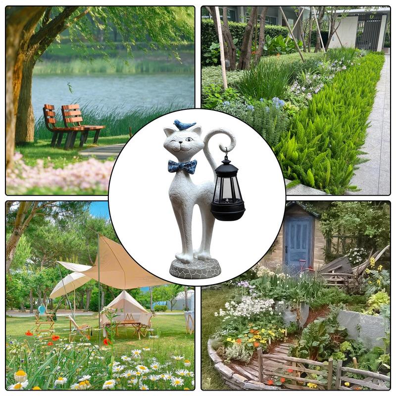 Funny Solar Cat Garden Light Resin Outdoor Lantern Animal Yard Lamp Charming Creative Cat Decor for Yard Lawn Patio