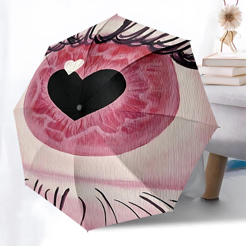 Heart-Shaped Eye Design Automatic Opening/Closing Umbrella with Foldable Design, Iron Frame, Outdoor Use, Perfect Gift for Fans, Travelers,
