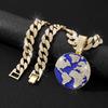 Hip Hop New Product Drip Oil Blue Planet Earth Pendant Personalized Fashion Alloy Cuban Necklace European and American Trend