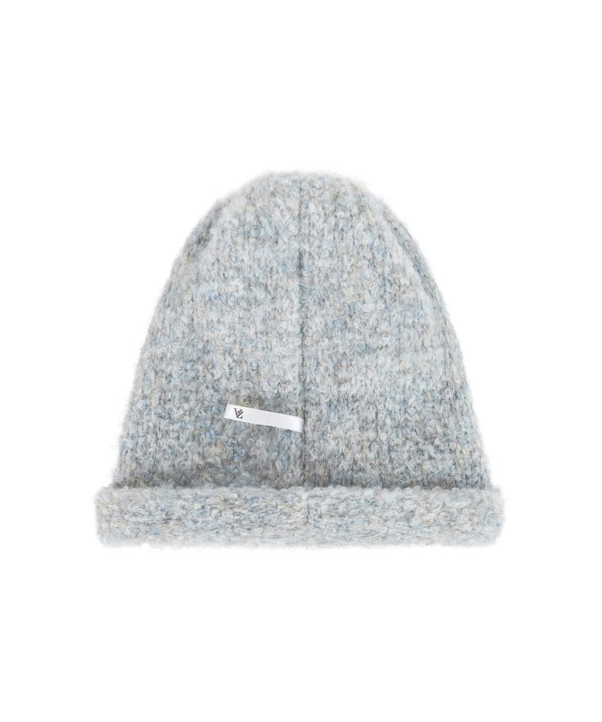 Bajal Va Brooch Melange Wool Rolling Beanie Blue Mix