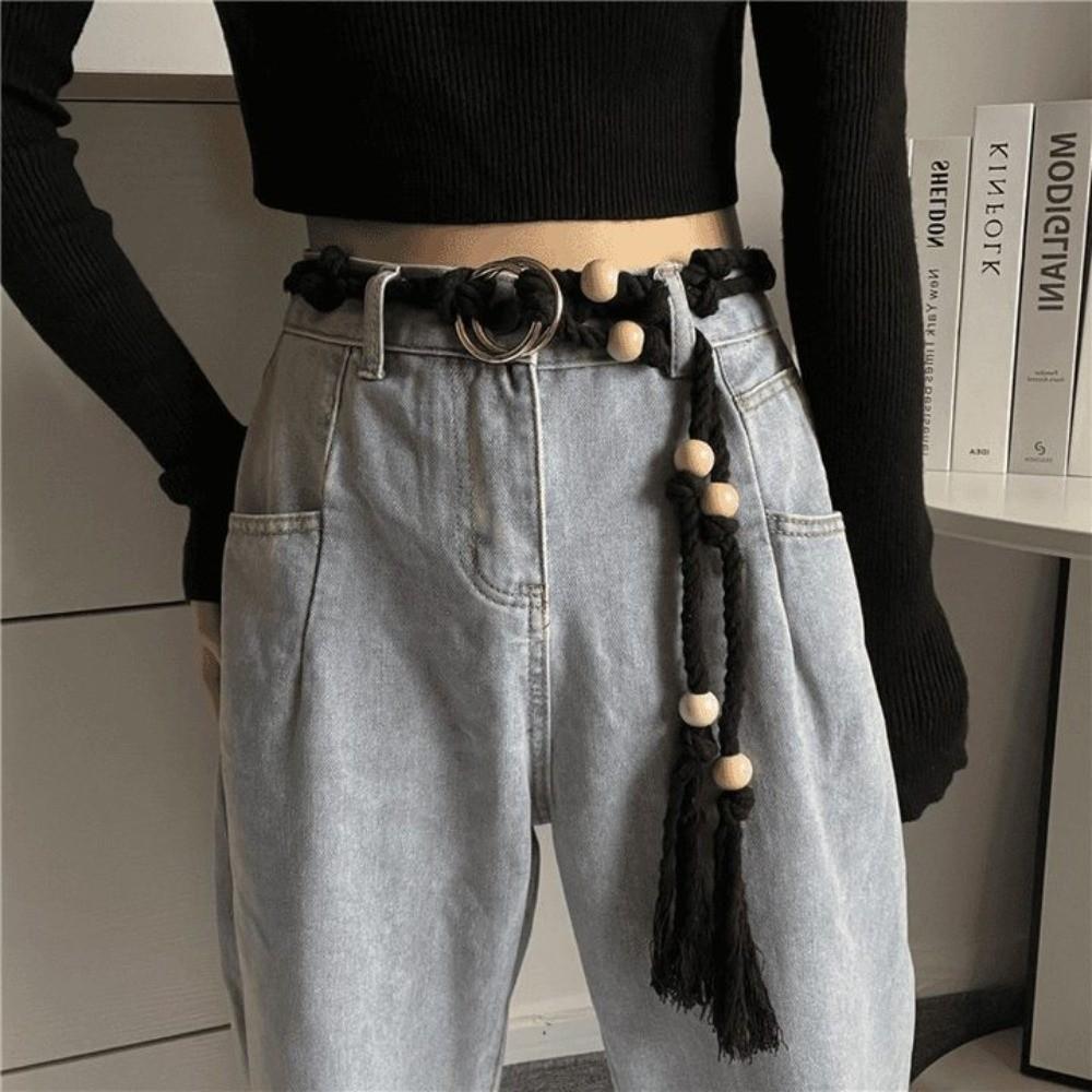 Beads Rope Waistband Tie Up Pack Thread Waist Belt Fashion Coarse Rope Belt  Streetwear